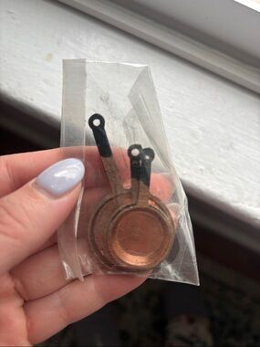 Three miniature pans to look like copper for doll house